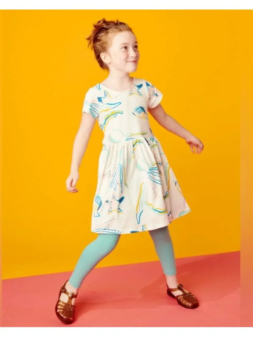 TEA Collection Girls Caribbean Reef Ocean Print Dress Wrap Neck 7 New
